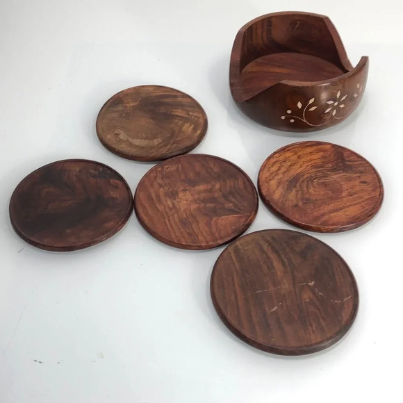 Handmade Set of 5 Wooden Coasters - Picture 3 of 8